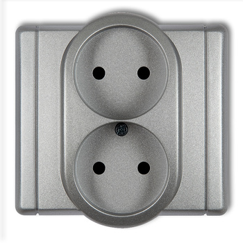 Gniazdo podwójne bez uziemienia 2x2P z przesłonami torów Karlik seria FLEXI 7FGP-2p kolor srebrny metalik