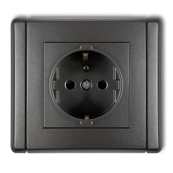 Gniazdo pojedyncze z uziemieniem SCHUKO 2P+Z z przesłonami torów Karlik seria FLEXI 11FGP-1sp kolor grafitowy