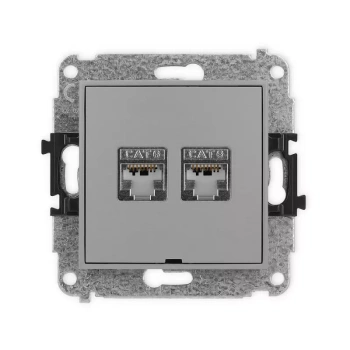 Mechanizm gniazda komputerowego podwójnego 2xRJ45, kat. 6, ekranowany, 8-stykowy, bez pola opisowego Karlik seria MINI 27MGKBO-6 kolor szary mat