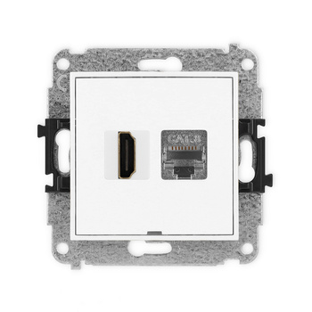 Mechanizm gniazda pojedynczego HDMI 2.1, 8K + gniazda komp. poj. 1xRJ45, kat. 8, ekranowany, 8-stykowy, bez pola opisowego Karlik seria ICON 25IGHKBO-88 kolor biały mat