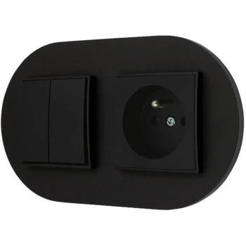 Włącznik podwójny z gniazdem pojedynczym z ramką okrągłą seria MINI kolor czarny mat