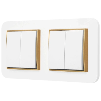 Dwa włączniki podwójne z ramką zaokrągloną seria MINI kolor biały mat/złoty