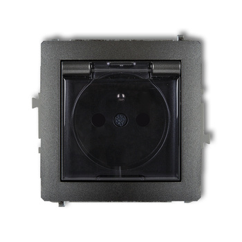 Mechanizm gniazda bryzgoszczelnego z uziemieniem 2P+Z klapka dymna, przesłony torów prądowych Karlik seria DECO 11DGPB-1zdp kolor grafitowy