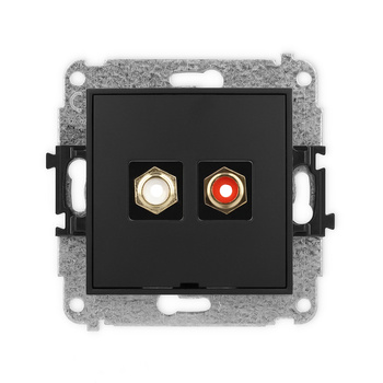 Mechanizm gniazda podwójnego RCA, bez pola opisowego typu cinch - biały i czerwony, pozłacany Karlik seria ICON 12IGRCABO-2 kolor czarny mat