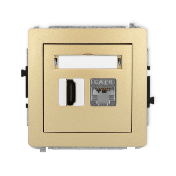 Mechanizm gniazda pojedynczego HDMI 2.0, 4K + gniazda komp. poj. 1xRJ45, kat. 6, ekranowany, 8-stykowy Karlik seria DECO 29DGHK-46 kolor złoty