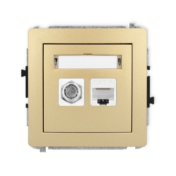 Mechanizm gniazda antenowego poj. typu F SAT + gniazda komp. poj. 1xRJ45, kat. 6, 8-stykowy Karlik seria DECO 29DGFK-3 kolor złoty