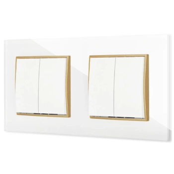 Dwa włączniki podwójne z ramką kwadratową efekt szkła seria ICON kolor biały/złoty