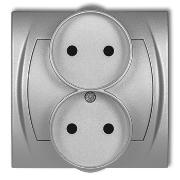 Gniazdo podwójne do ramki poziomej bez uziemienia 2x2P z przesłonami torów Karlik seria LOGO 7LGPR-2p kolor srebrny metalik