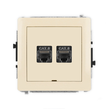 Mechanizm gniazda komputerowego podwójnego 2xRJ45, kat. 8, ekranowany, 8-stykowy, bez pola opisowego Karlik seria DECO 1DGKBO-12 kolor beżowy