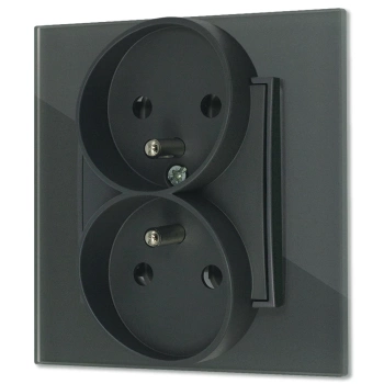 Gniazdo podwójne z ramką kwadratową efekt szkła seria ICON kolor grafitowy mat