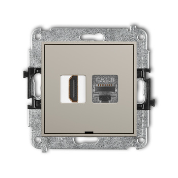 Mechanizm gniazda pojedynczego HDMI 2.1, 8K + gniazda komp. poj. 1xRJ45, kat. 8, ekranowany, 8-stykowy, bez pola opisowego Karlik seria ICON 60IGHKBO-88 kolor taupe