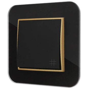 Włącznik krzyżowy z ramką zaokrągloną efekt szkła seria ICON kolor czarny/złoty