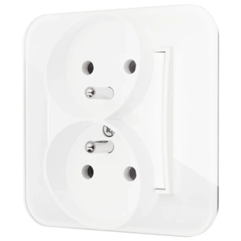 Gniazdo podwójne z ramką zaokrągloną efekt szkła seria ICON kolor biały