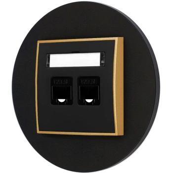 Gniazdo internetowe rj45 2x z ramką okrągłą seria MINI kolor czarny złoty