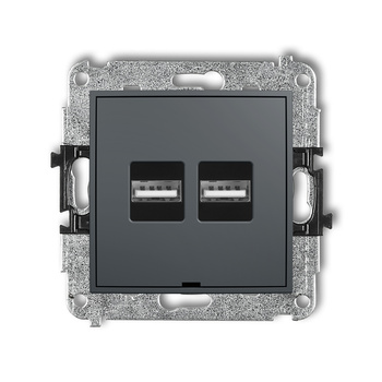 Mechanizm ładowarki USB podwójnej 2xUSB A, 15,5W max., 5V, 3.1A, bez pola opisowego Karlik seria ICON 28ICUSBBO-6 kolor grafitowy mat