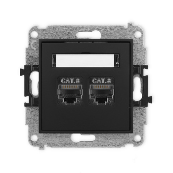 Mechanizm gniazda komputerowego podwójnego 2xRJ45, kat. 8, ekranowany, 8-stykowy Karlik seria ICON 12IGK-12 kolor czarny mat