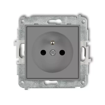 Mechanizm gniazda pojedynczego z uziemieniem 2P+Z z przesłonami torów Karlik seria ICON 27IGP-1zp kolor szary mat