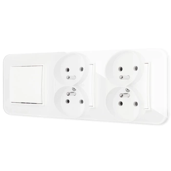 Włącznik pojedynczy i dwa gniazda podwójne z ramką zaokrągloną efekt szkła seria ICON kolor biały