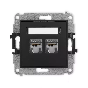 Mechanizm gniazda komputerowego podwójnego 2xRJ45, kat. 6, ekranowany, 8-stykowy Karlik seria MINI 12MGK-6 kolor czarny mat