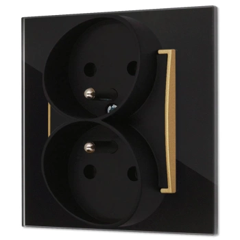 Gniazdo podwójne z ramką kwadratową efekt szkła seria ICON kolor czarny/złoty