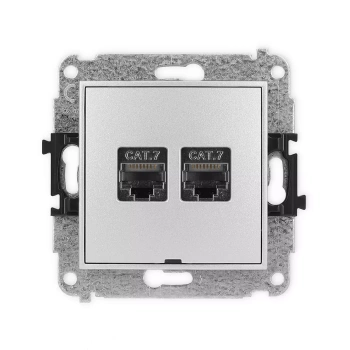 Mechanizm gniazda komputerowego podwójnego 2xRJ45, kat. 7, ekranowany, 8-stykowy, bez pola opisowego Karlik seria ICON 7IGKBO-10 kolor srebrny metalik
