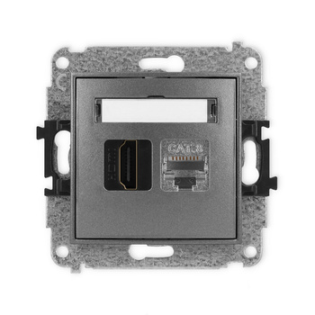 Mechanizm gniazda pojedynczego HDMI 2.1, 8K + gniazda komp. poj. 1xRJ45, kat. 8, ekranowany, 8-stykowy Karlik seria ICON 11IGHK-88 kolor grafitowy