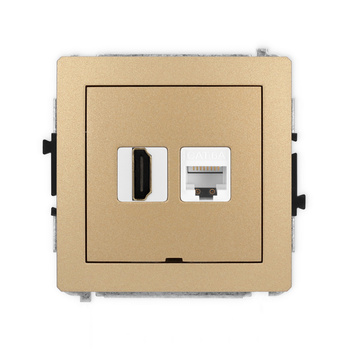 Mechanizm gniazda pojedynczego HDMI 2.0, 4K + gniazda komp. poj. 1xRJ45, kat. 6A, 8-stykowy, bez pola opisowego Karlik seria DECO 8DGHKBO-46A kolor złoty metalik