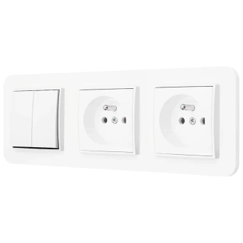 Włącznik podwójny i dwa gniazda pojedyncze z ramką zaokrągloną seria MINI kolor biały