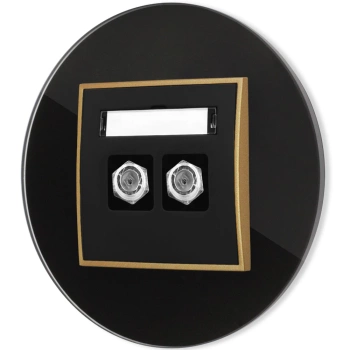Gniazdo antenowe 2x z ramką okrągłą efekt szkła seria ICON kolor czarny/złoty