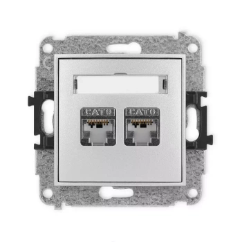 Mechanizm gniazda komputerowego podwójnego 2xRJ45, kat. 6, ekranowany, 8-stykowy Karlik seria MINI 7MGK-6 kolor srebrny metalik