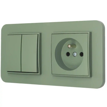 Włącznik podwójny z gniazdem pojedynczym z ramką zaokrągloną seria MINI kolor szałwiowy