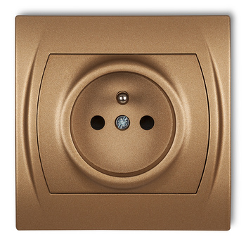 Gniazdo pojedyncze z uziemieniem 2P+Z z przesłonami torów Karlik seria LOGO 8LGP-1zp kolor złoty metalik
