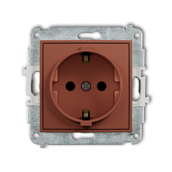 Mechanizm gniazda pojedynczego z uziemieniem SCHUKO 2P+Z z przesłonami torów Karlik seria ICON 63IGP-1sp kolor terakota