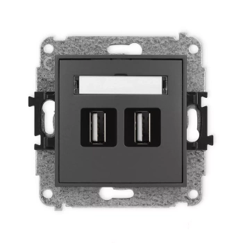 Mechanizm gniazda podwójnego 2xUSB A-A 2.0 Karlik seria ICON 28IGUSB-2 kolor grafitowy mat