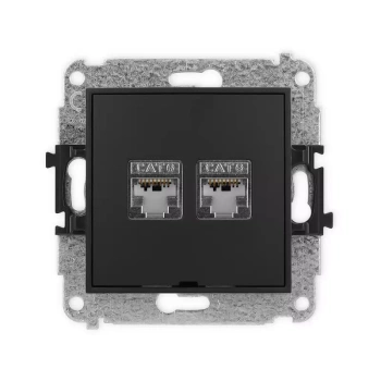 Mechanizm gniazda komputerowego podwójnego 2xRJ45, kat. 6, ekranowany, 8-stykowy, bez pola opisowego Karlik seria MINI 12MGKBO-6 kolor czarny mat