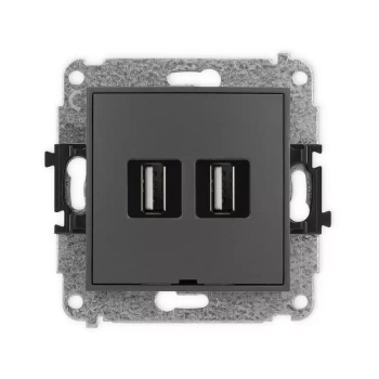 Mechanizm gniazda podwójnego 2xUSB A-A 2.0, bez pola opisowego Karlik seria MINI 28MGUSBBO-2 kolor grafitowy mat