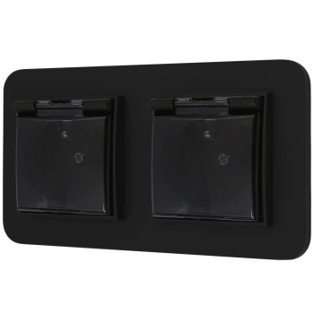 Dwa gniazda hermetyczne do łazienki z ramką zaokrągloną seria MINI kolor czarny