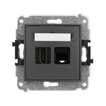 Mechanizm gniazda pojedynczego HDMI 2.0, 4K + gniazda komp. poj. 1xRJ45, kat. 5e, 8-stykowy Karlik seria ICON 28IGHK-45e kolor grafitowy mat