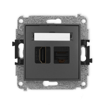 Mechanizm gniazda pojedynczego HDMI 2.1, 8K + gniazda komp. poj. 1xRJ45, kat. 6A, 8-stykowy Karlik seria ICON 28IGHK-86A kolor grafitowy mat