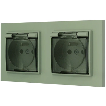 Dwa gniazda hermetyczne do łazienki z ramką prostą seria MINI kolor szałwiowy