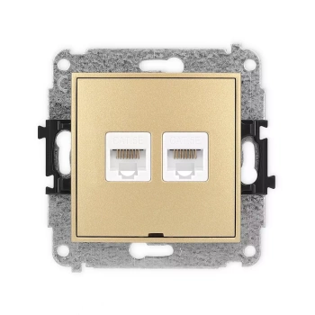 Mechanizm gniazda komputerowego podwójnego 2xRJ45, kat. 5e, 8-stykowy, bez pola opisowego Karlik seria ICON 29IGKBO-2 kolor złoty