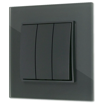 Włącznik potrójny z ramką kwadratową efekt szkła seria ICON kolor grafitowy mat