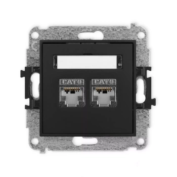 Mechanizm gniazda komputerowego podwójnego 2xRJ45, kat. 6, ekranowany, 8-stykowy Karlik seria ICON 12IGK-6 kolor czarny mat