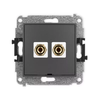 Mechanizm gniazda głośnikowego pojedynczego, bez pola opisowego typu banan - czerwony i czarny, pozłacany, 4 mm2, do lutowania Karlik seria MINI 28MGGBO-3 kolor grafitowy mat