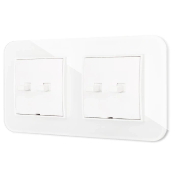 Dwa włączniki podwójne w stylu USA ramka zaokrąglona efekt szkła seria ICON kolor biały