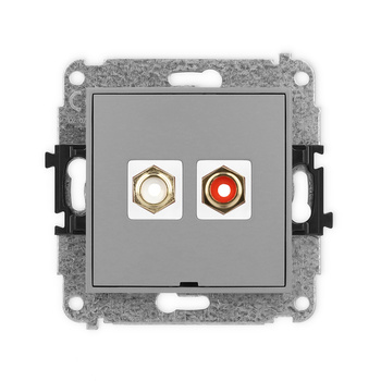 Mechanizm gniazda podwójnego RCA, bez pola opisowego typu cinch - biały i czerwony, pozłacany Karlik seria ICON 27IGRCABO-2 kolor szary mat