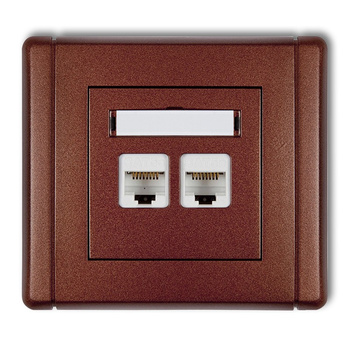 Gniazdo komputerowe podwójne 2xRJ45, kat. 6, ekranowane, 8-stykowe Karlik seria FLEXI 9FGK-6 kolor brązowy metalik