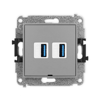 Mechanizm gniazda podwójnego 2xUSB A-A 3.0, bez pola opisowego Karlik seria ICON 27IGUSBBO-6 kolor szary mat