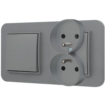 Włącznik pojedynczy z gniazdem podwójnym z ramką zaokrągloną seria MINI kolor szary mat