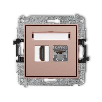 Mechanizm gniazda pojedynczego HDMI 2.0, 4K + gniazda komp. poj. 1xRJ45, kat. 6, ekranowany, 8-stykowy Karlik seria ICON 62IGHK-46 kolor łososiowy